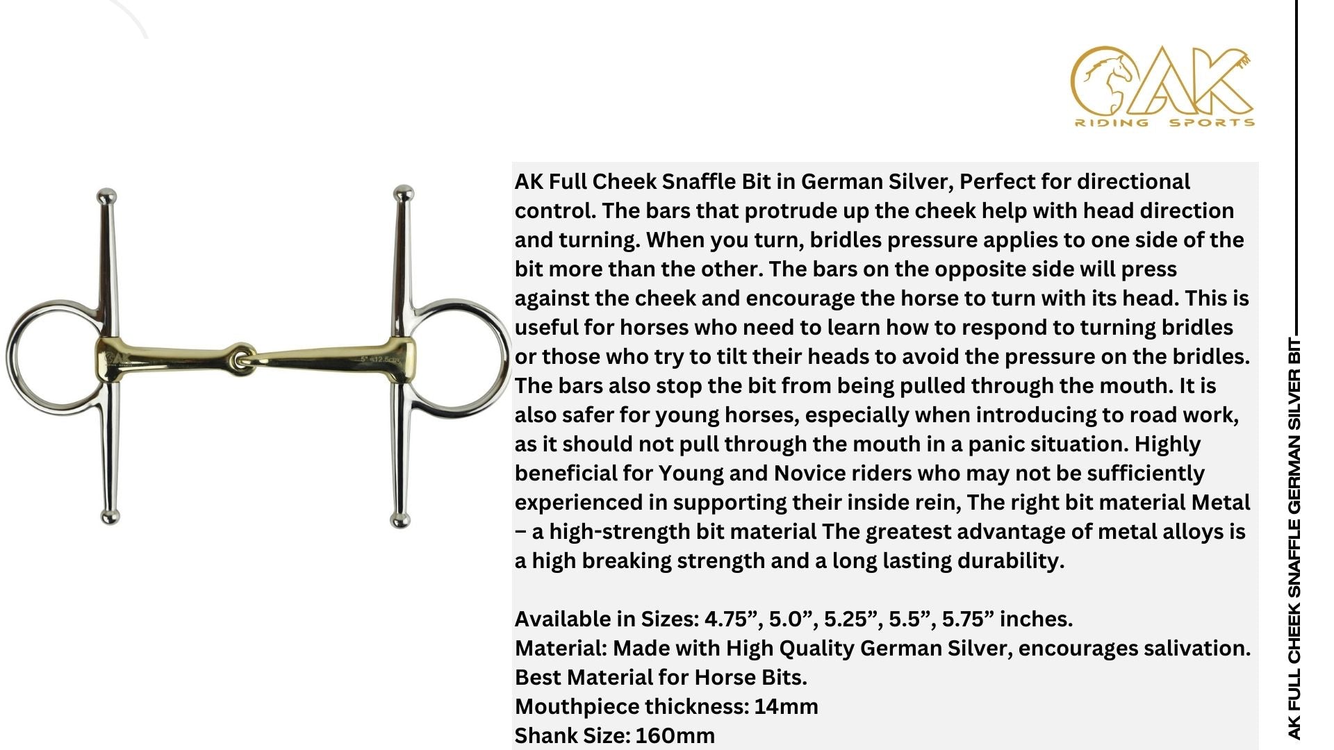 AK Full Cheek Snaffle Bit in German Silver